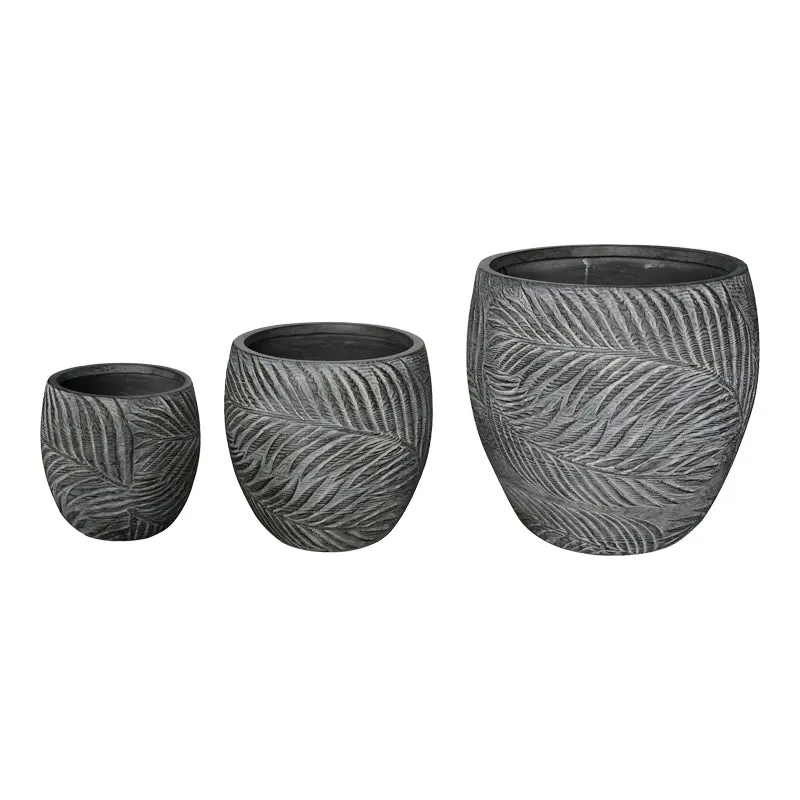 Set 3 ghivece Dortu, stil antic, ceramică, gri, 56x56x55 cm - Gri