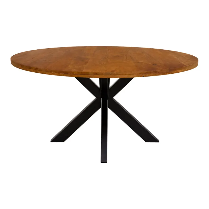 Masă de sufragerie cu funcție elegantă Royalty, Lemn de Mango Masiv, Negru, D130x77 cm - Nuc