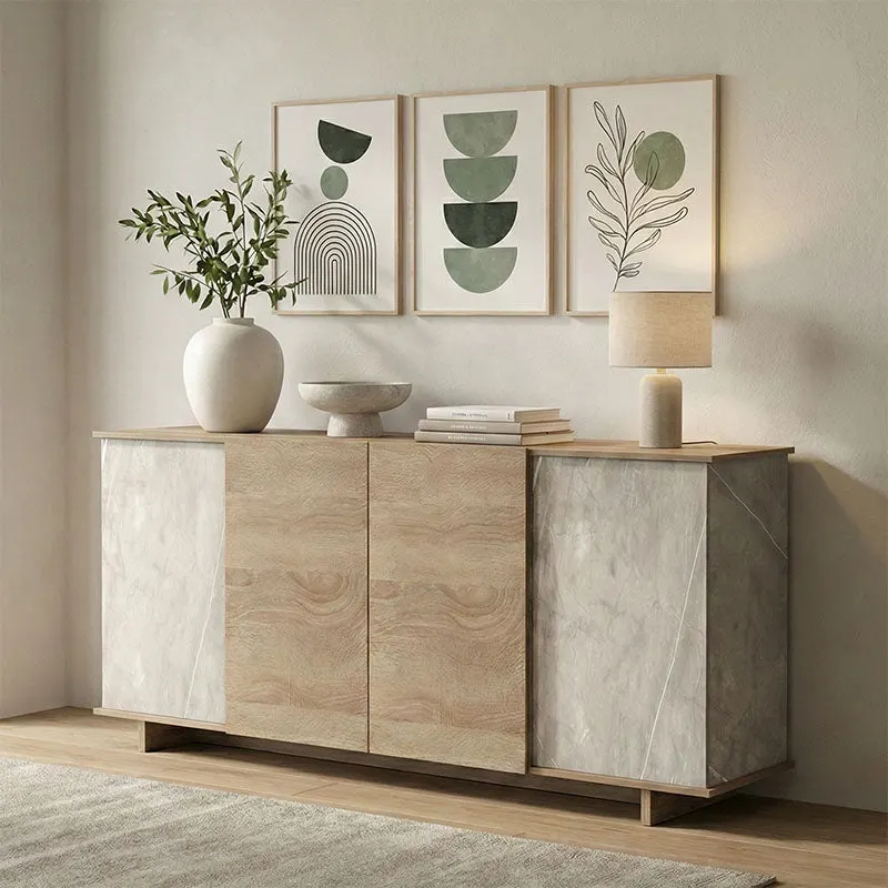 Bufet sonoma Zafore cu aspect de marmură, gri-bej, 180x45x80 cm - Stejar