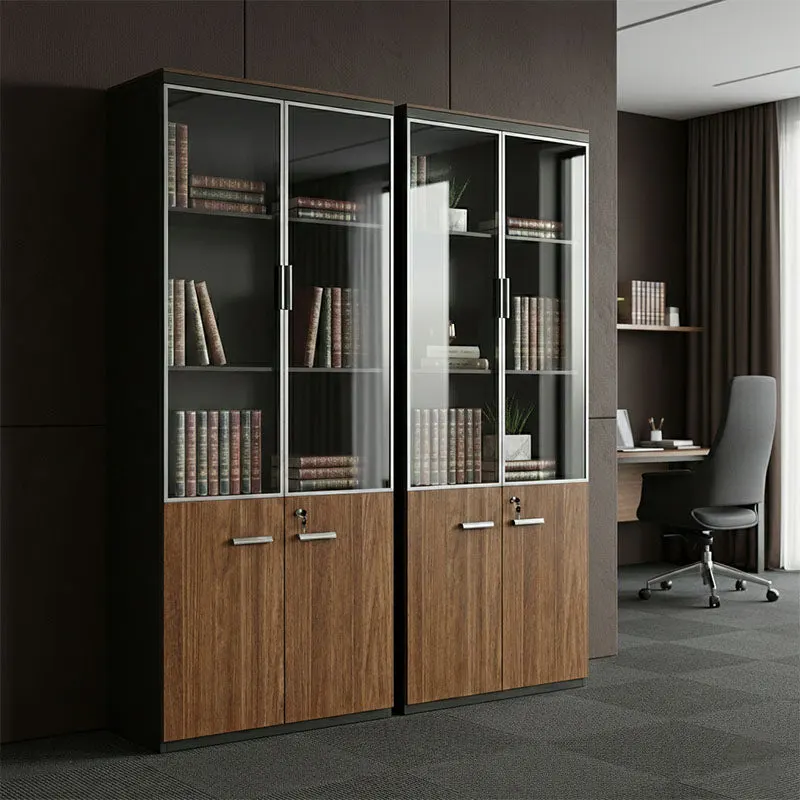 Dulapuri de birou profesionale Oscar, lemn, nuc-antracit, 160x40x200 cm - Nuc
