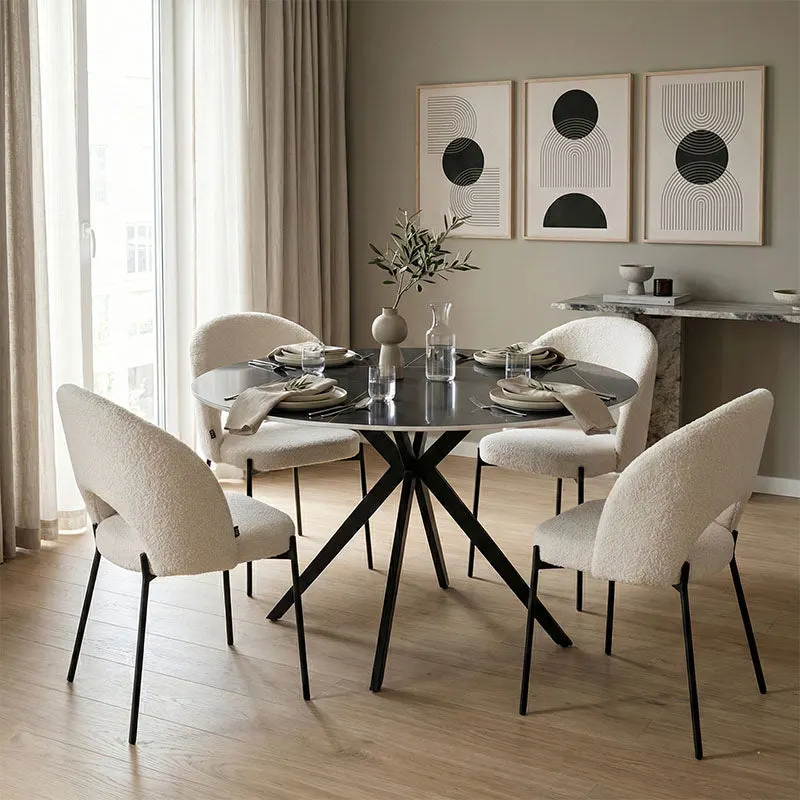 Set mobilier de sufragerie cu Scaune albe Masebo și Masă neagră Orbital, Metal/Plastic, 120x76 cm - Multicolor