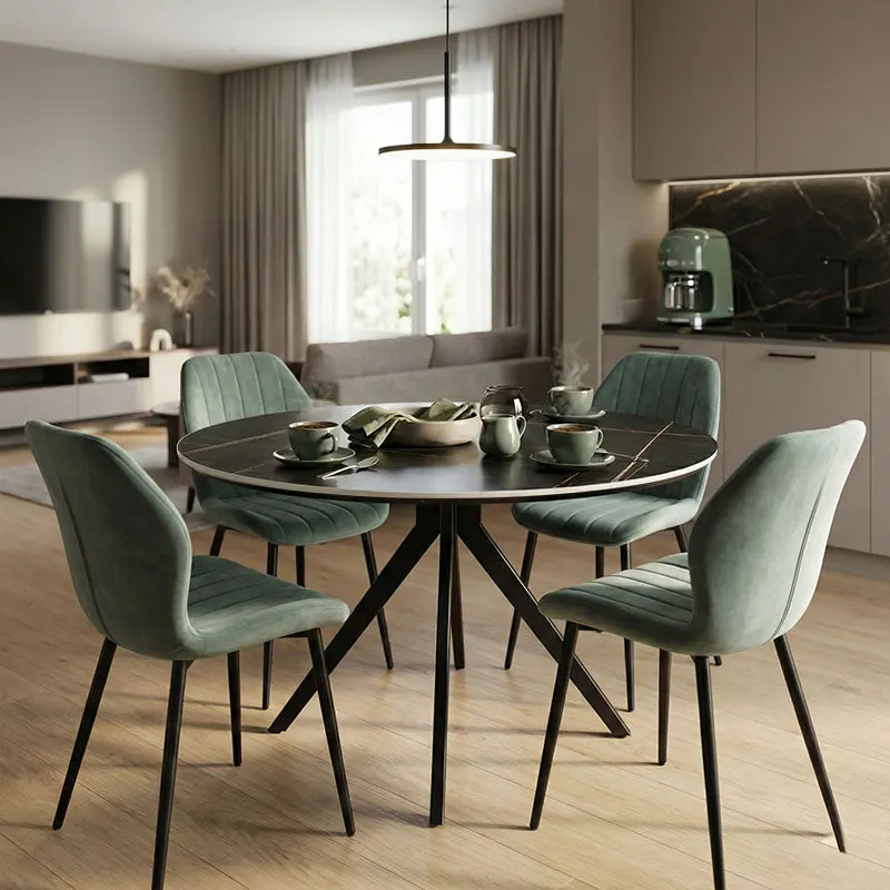 Set mobilier de sufragerie cu Scaune Jelour Fistic și Masă Neagră Orbital, Lemn/Metal, Masă, Set 5 Piese, 120x76 cm - Multicolor