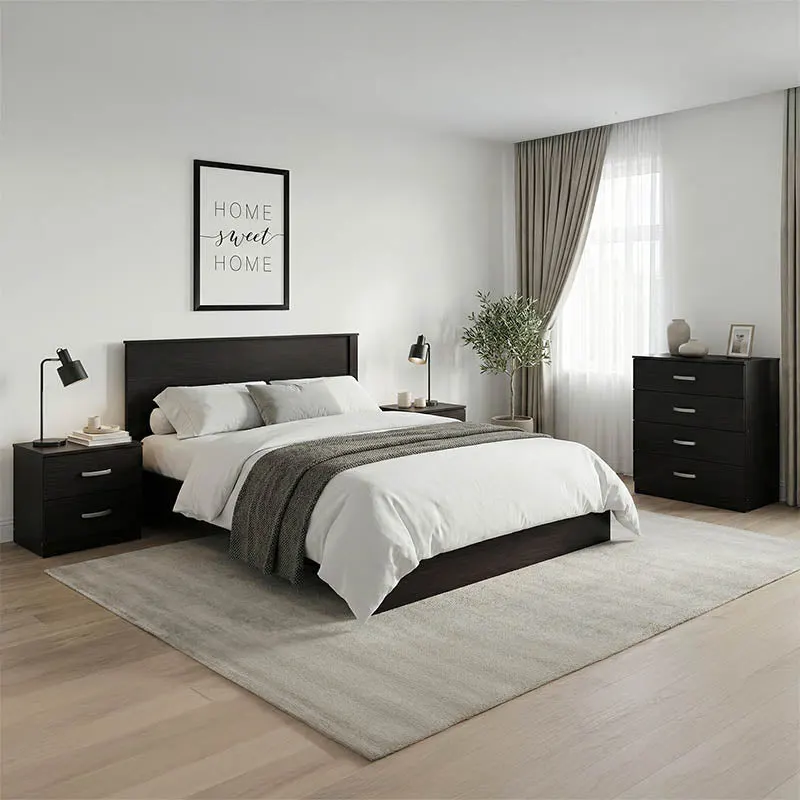 Set Dormitor Athos cu Pat, Wenge, 140x200 cm - Nuc