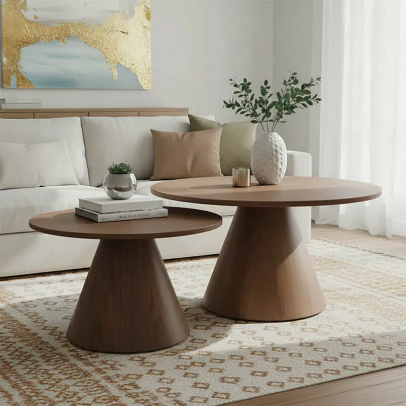 Set 2 mese de cafea Donda, și metal, finisaj nuc, variate, 80x80x40 cm - Nuc