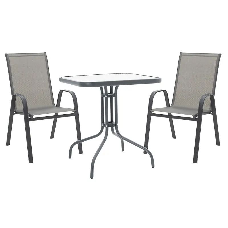 Set mobilier de grădină cu masă și scaune Watson-Calan, Metal/Textilene, gri antracit, 70x70x70 cm - Gri