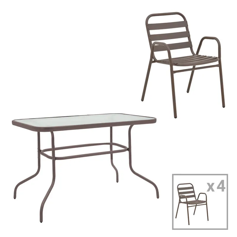 Set de masă de bucătărie Valor-Sussie, Metal și Sticlă, Maro, 110x60x70 cm - Maro