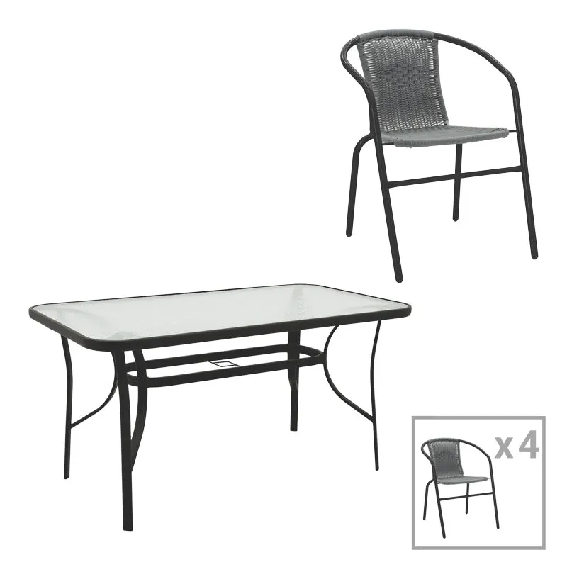 Set de sufragerie cu 5 piese Obbi-Ensure, Metal și sticlă, Negru, 140x80x70 cm - Negru