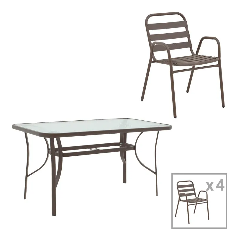 Set masă cu scaune Ensure-Sussie, metal, maro, 140x80x70 cm - Maro