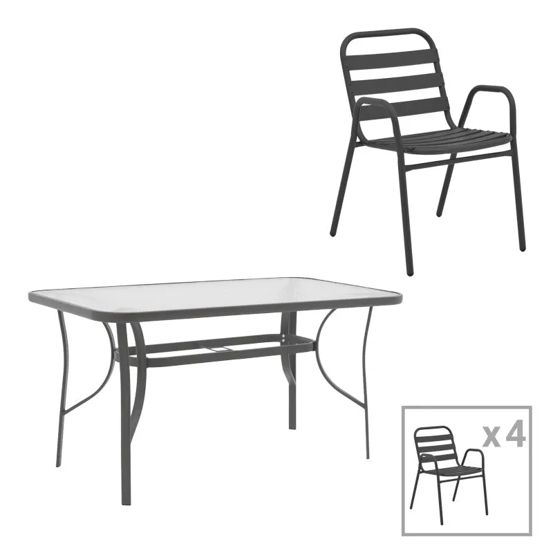 Set masă Ensure-Sussie, metal și sticlă, Gri, 120x70x70 cm - Gri