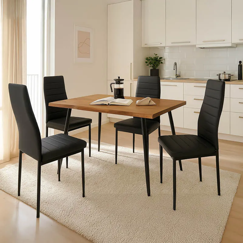 Set de masă și scaune Neve-Parker, Lemn/Metal, Negru, 120x80x75 cm - Negru