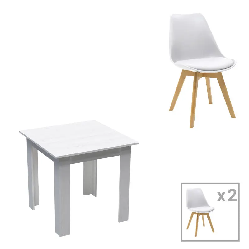 Set de sufragerie Manka-Gaston, Lemn, Alb 3 piese, 80x80x77 cm - Alb
