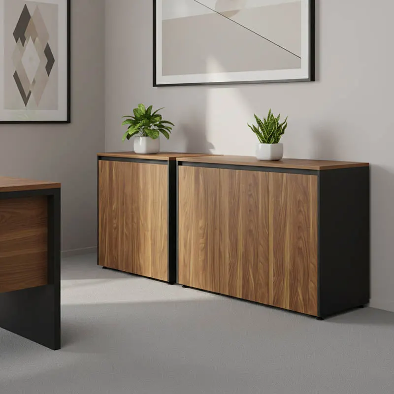 Dulapuri de birou joase cu rafturi Oscar, Lemn, Nuc, 200x40x80 cm - Nuc