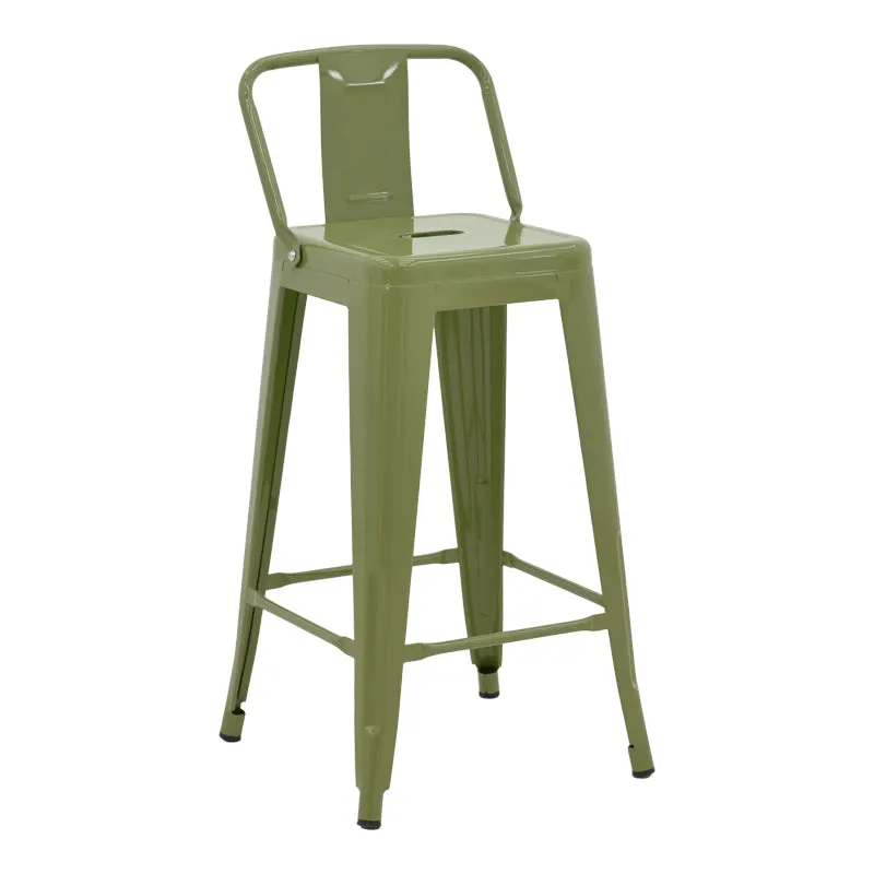 Scaun bar cu spătar Utopia, metal, olive, 42x42x86 cm - Verde