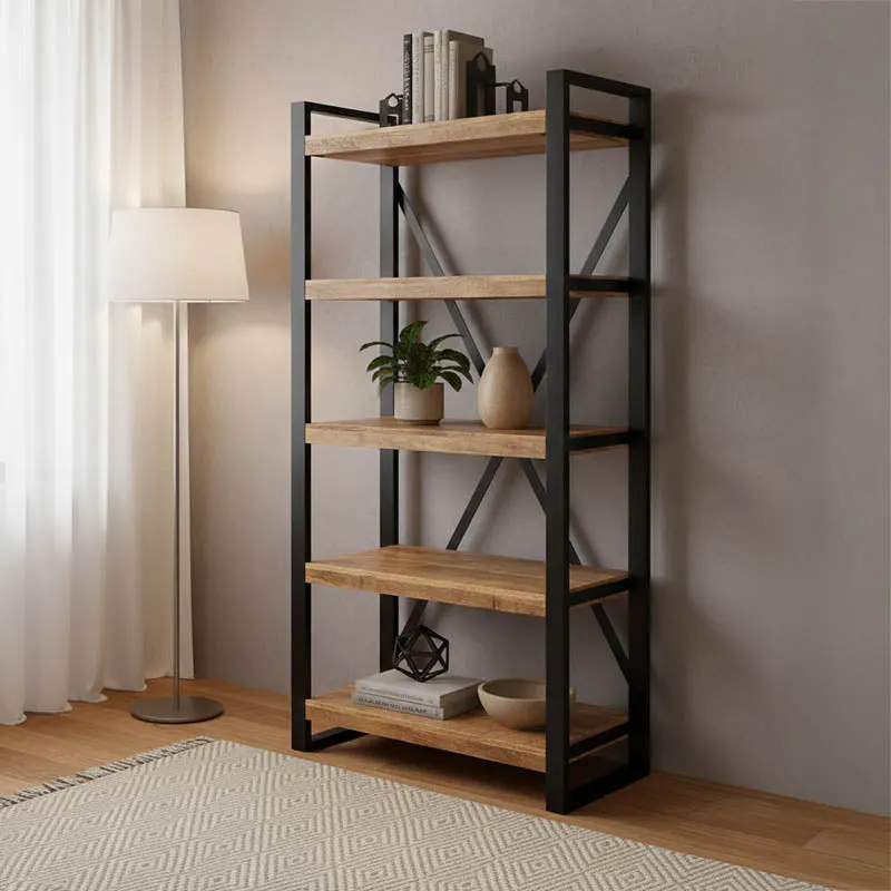 Bibliotecă cu rafturi Miles, Lemn de mango, Maro-Negru, 80x40x180 cm - Natur