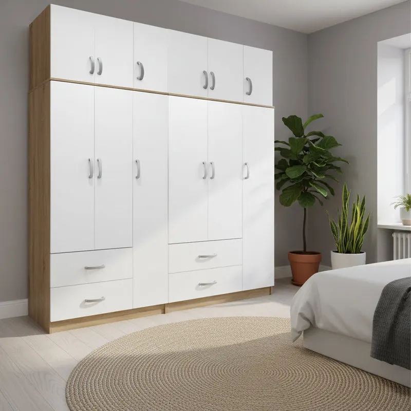Dulap Athos cu 6 usi si loft, 180x42x240 cm - Sonoma-Alb