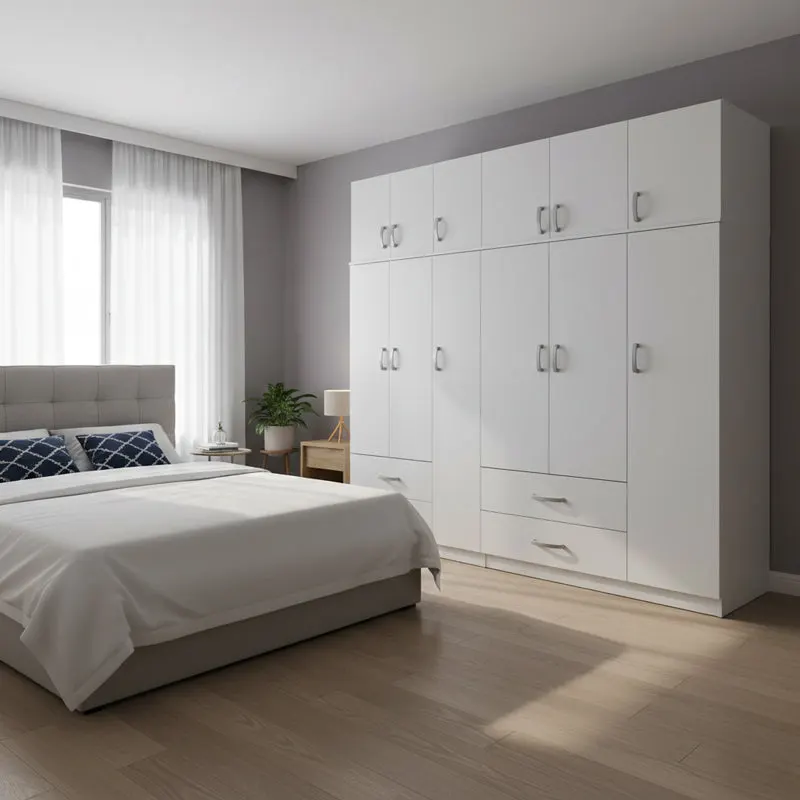 Dulap Athos cu 6 usi si loft, 180x42x240 cm - Alb