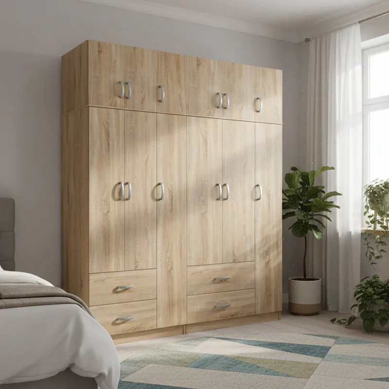 Dulap Athos cu 6 usi si loft, 180x42x240 cm - Stejar