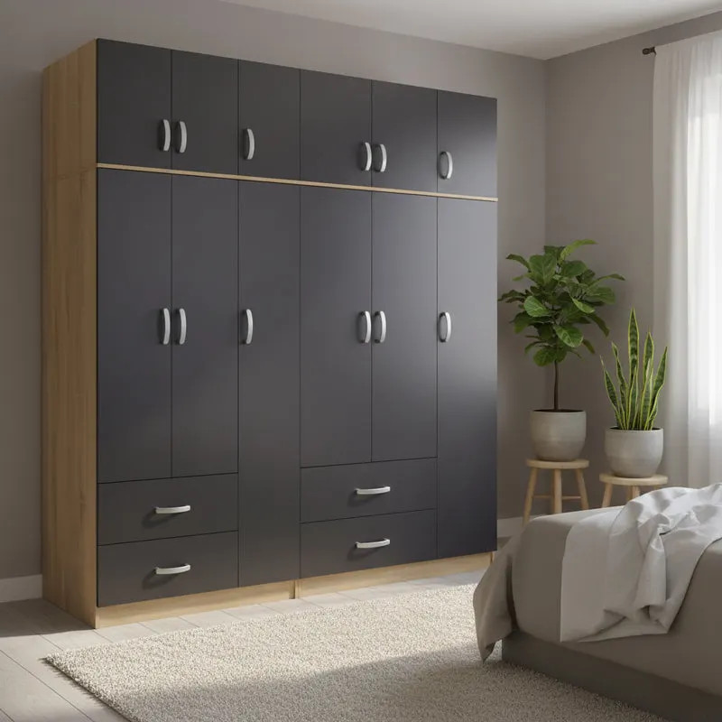 Dulap Athos cu 6 usi si loft, 180x42x240 cm - Sonoma-Antracit