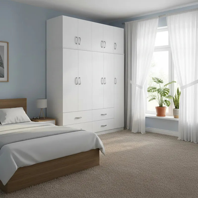 Dulap Athos cu 5 usi si loft, 170x42x240 cm - Alb