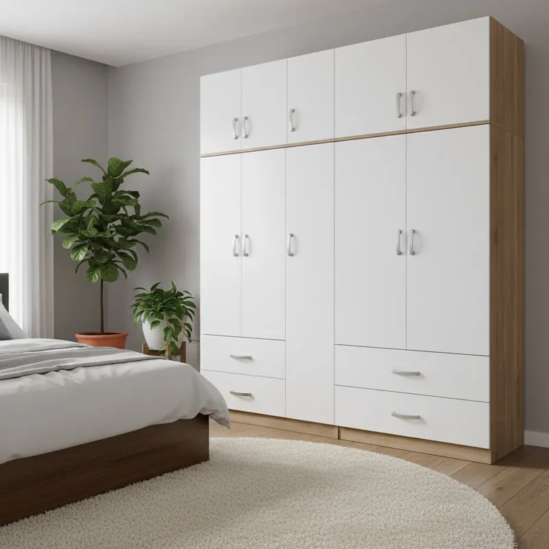 Dulap Athos cu 5 usi si loft, 170x42x240 cm - Sonoma-Alb