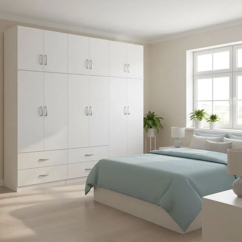 Dulap Athos cu 6 usi si loft, 240x42x240 cm - Alb