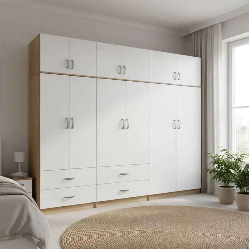 Dulap Athos cu 6 usi si loft, 240x42x240 cm - Sonoma-Alb