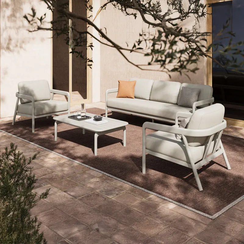 Set mobilier de exterior Marlena, Aluminiu și Țesătură, Generoase, Bej și Gri Deschis, 212x82x64 cm - Bej