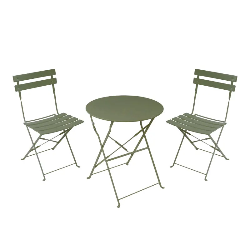 Masa de bistro pliabila cu set de 3 piese, stil urban, metal, verde masliniu, 60x71 cm - Verde