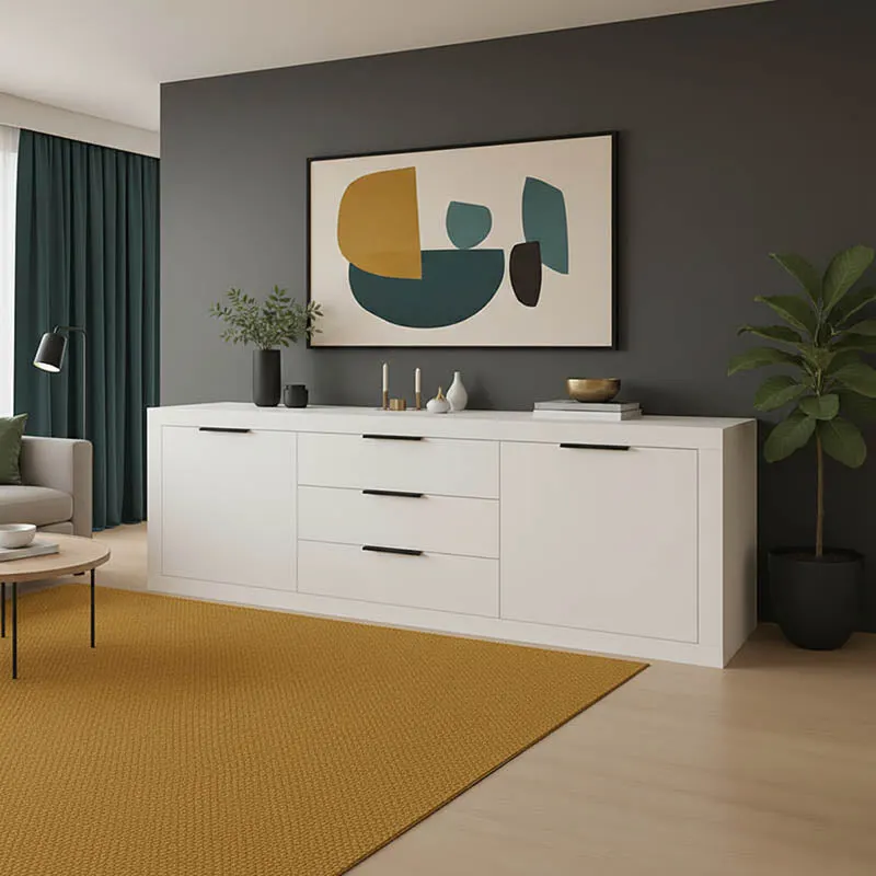 Bufet modern cu depozitare Doha, Alb, Lemn, 210x45x81cm - Alb
