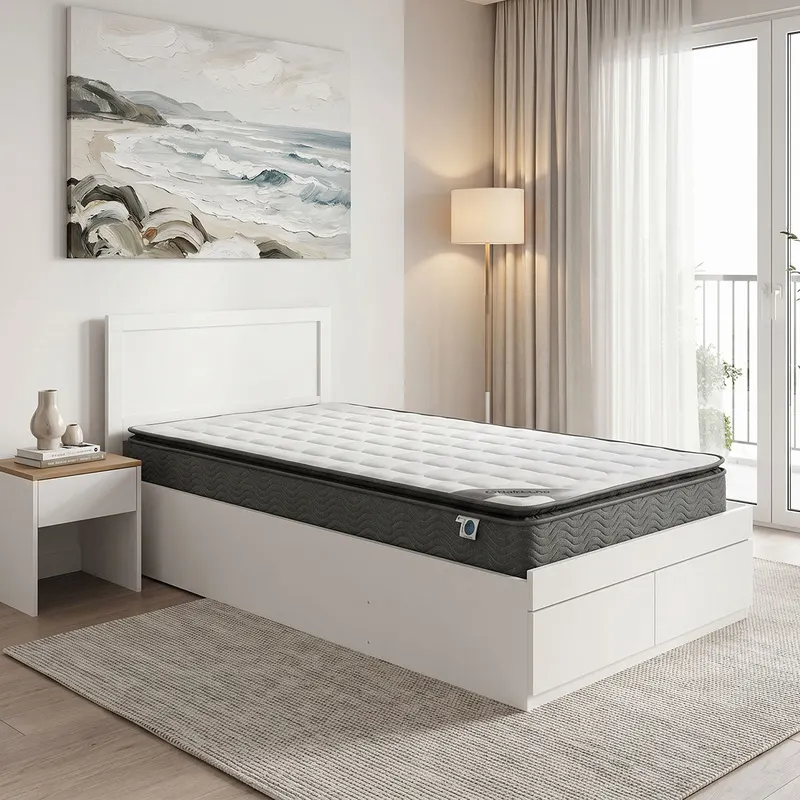 Pat cu saltea si sertar Olympus-Perfecto, 100x200 cm - Alb