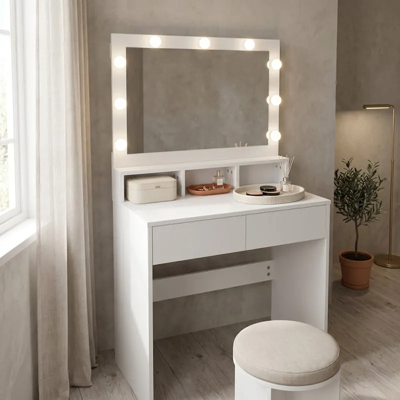 Masa de machiaj Vanity, MDF, Alb - Natural, 80x40x140 cm - Alb