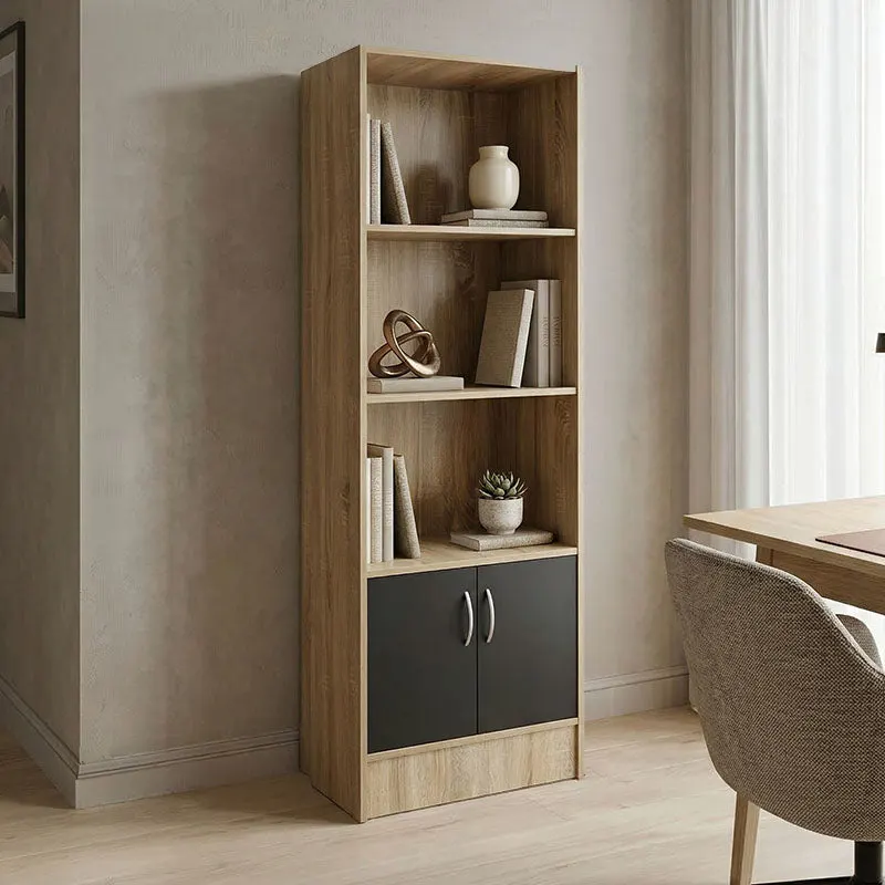 Biblioteca cu rafturi Tekaro, Lemn, Diverse culori, 57x33x180 cm - Sonoma-Antracit