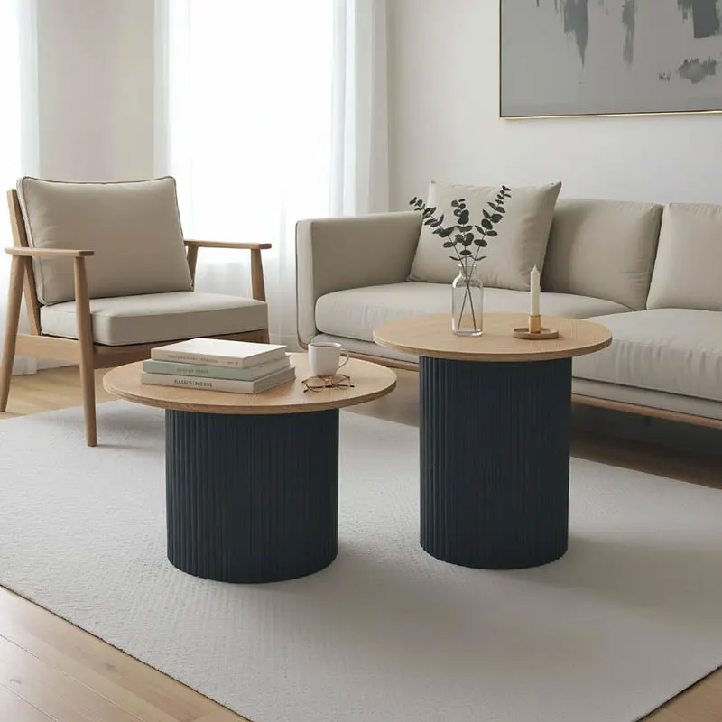 Set 2 mese de cafea Dovel, MDF si metal, 70x70x45 cm - Sonoma-Negru