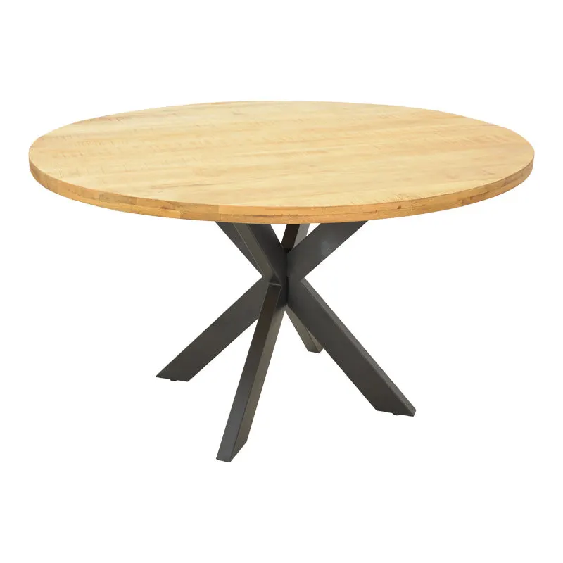 Masa rotunda din lemn de mango solid Royalty I, lemn Natural și metal, negru, D130x77 cm - Natur