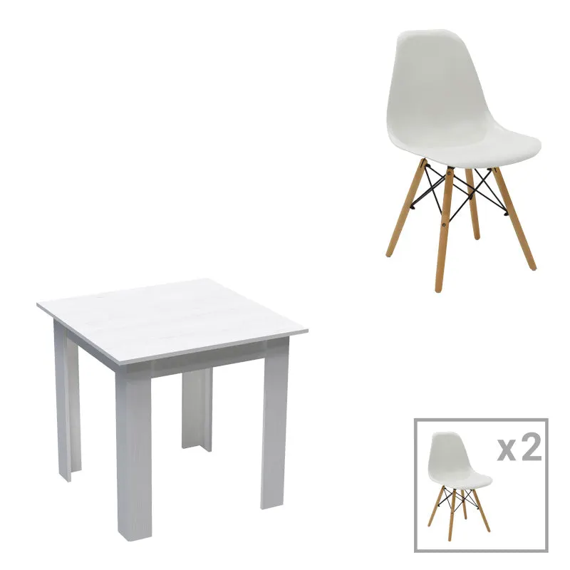 Set masa si scaune 3 piese Manka-Julita, Alb, 80x80x77 cm - Alb