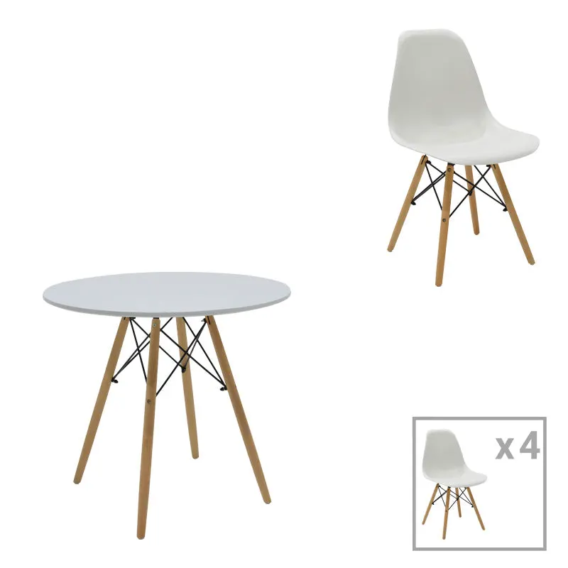 Set masa si scaune 5 piese Julita, Alb, 80x80x73 cm - Alb
