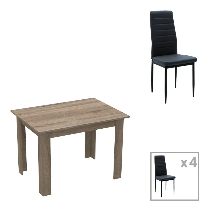 Set de Masa de 5 piese Manka-Parker facut, negru-sonoma, 110x80x77 cm - Negru