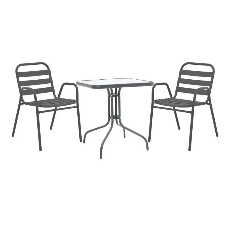 Masă de sufragerie Watson-Sussie din metal-geam, antracit, 70x70x70 cm - Antracit