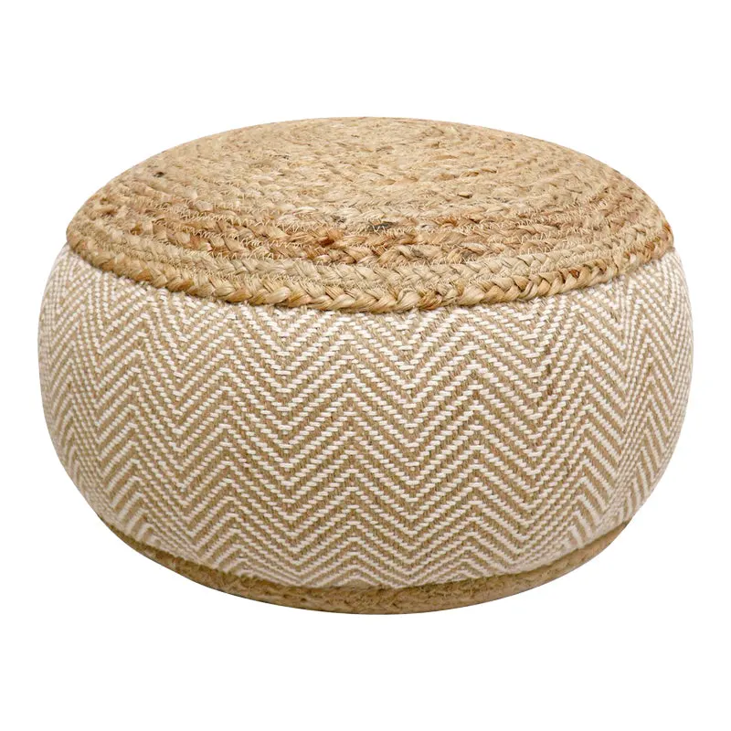 Taburet-pouf Hipy din iuta, Natural si bej, D40x30 cm - Natur
