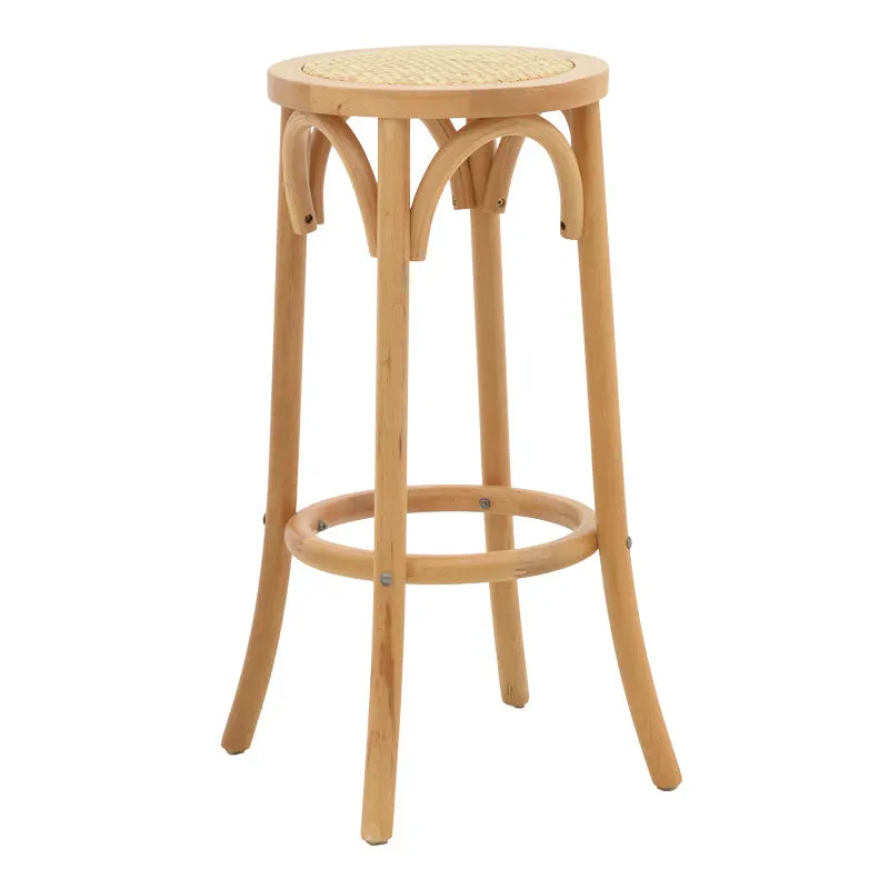 Scaun de bar Serzo lemn de fag si ratan, Natural, D36x71 cm - Natur