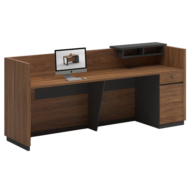 Birou receptie Oscar, Nuc - Antracit, 180x76x65 cm - Nuc