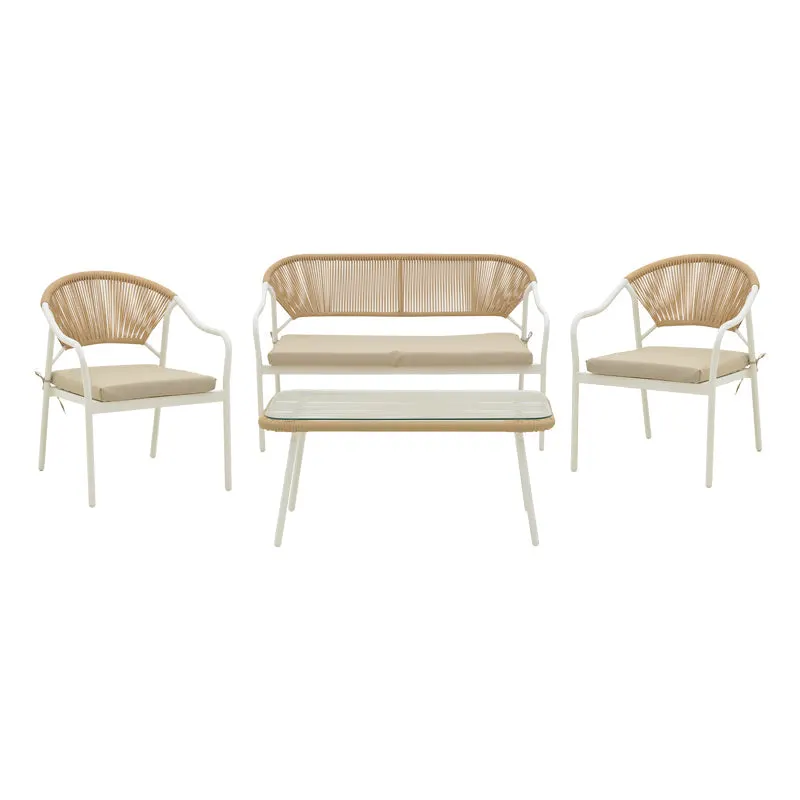 Lounge Bonanza set 4buc bej ratan-aluminiu, alb, 124x64x78 cm - Bej