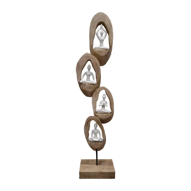 Decoratiune de masa Yove lemn de mango Natural-fier, 18x9x69 cm - Auriu