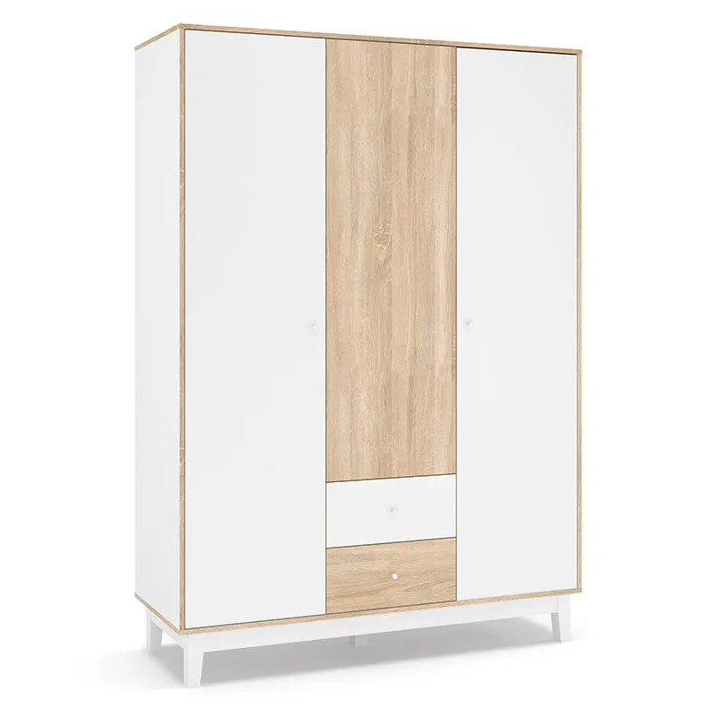 Dulap Awell 3 Usi, Sonoma-Alb, 153x54x216 cm - Alb