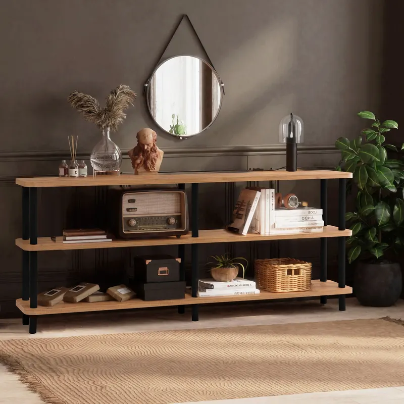 Mobilier Zen, Stejar - Negru, 180x35 cm - Negru