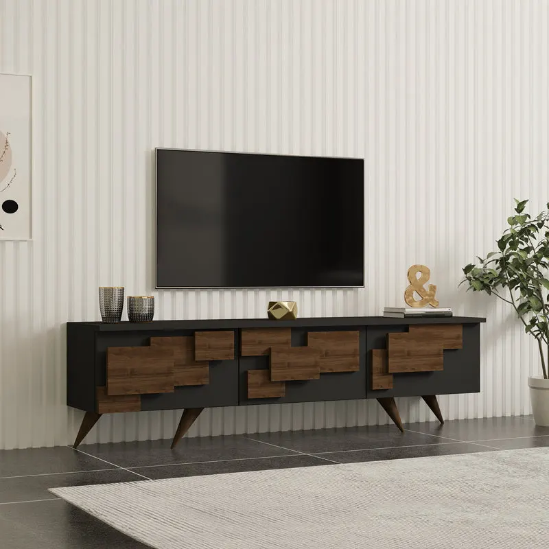 Comoda TV Trida, Antracit-Nuc - Negru-Stejar, 160x35x45 cm - Antracit-Nuc