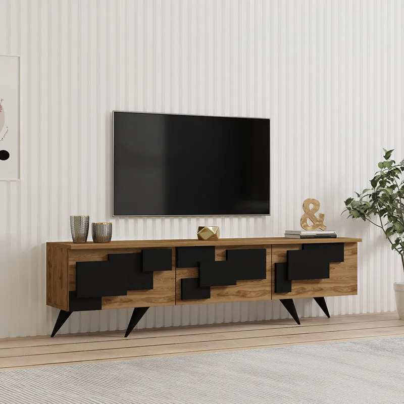 Comoda TV Trida, Antracit-Nuc - Negru-Stejar, 160x35x45 cm - Negru-Stejar