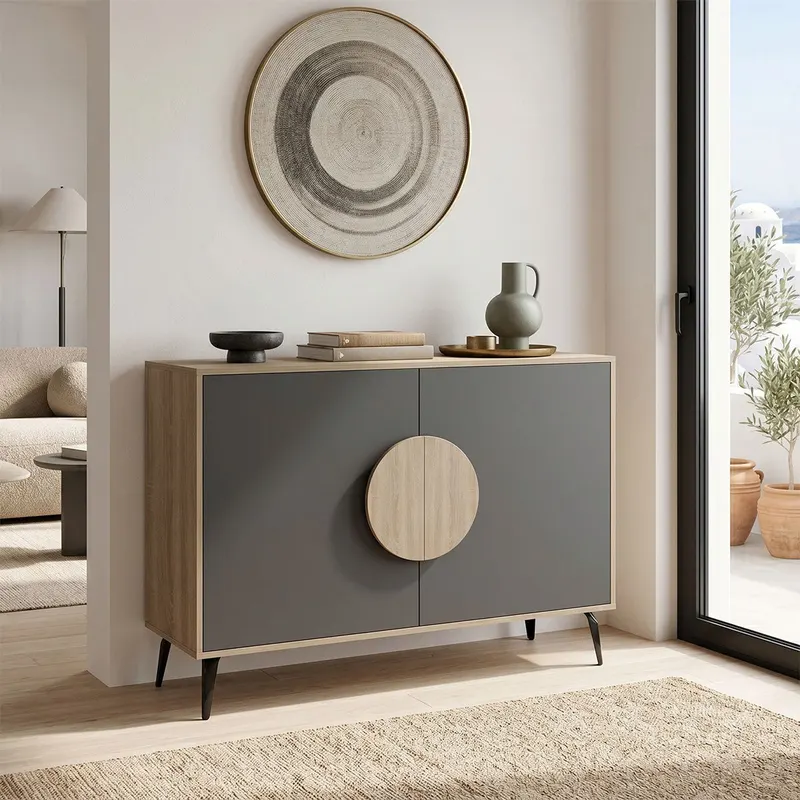 Consola Bufet Gora, Pal melaminat, 110x36x82 cm - Sonoma-Antracit