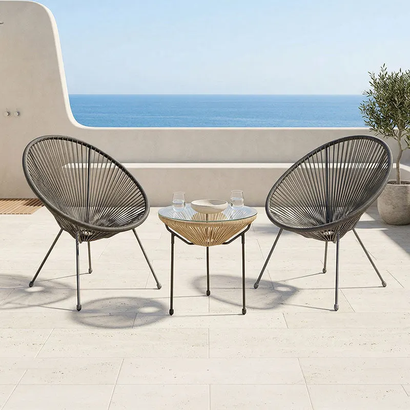 Set lounge exterior Acapulco, 3 piese, Negru-Natural, metal si ratan PE, 50x50x52 cm - Negru-Natural