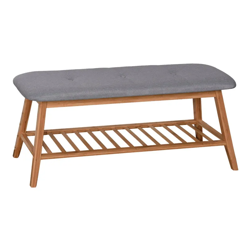 Bancă pentru încălțăminte cu 4 perechi Zerma, Bambus-Textil, Natural-Gri, 100x30x44 cm - Natur